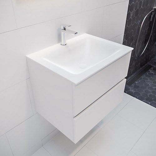 VICA 60cm badmeubel talc 2 lades wastafel CLOUD midden met 1 kraangat