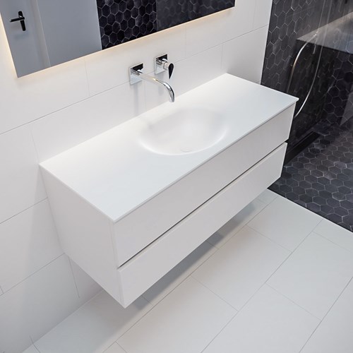 VICA 120cm badmeubel talc 2 lades wastafel MOON midden zonder kraangat