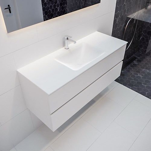 VICA 120cm badmeubel talc 2 lades wastafel CLOUD midden met 1 kraangat