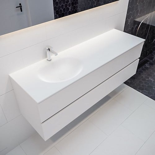 VICA 150cm badmeubel talc 2 lades wastafel MOON links met 1 kraangat