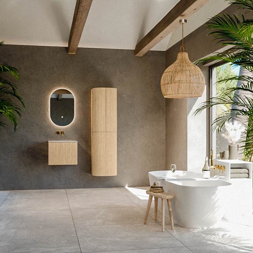 KURVE-DLUX 50cm mobili da bagno colore Oak con 1 cassetto e 0 porte. Lavabo GRUNNE Centro senza foro per il rubinetto, colore Frappe.-3