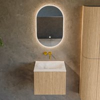 KURVE-DLUX 50cm mobili da bagno colore Oak con 1 cassetto e 0 porte. Lavabo GRUNNE Centro senza foro per il rubinetto, colore Frappe.-2
