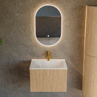 KURVE 60cm bathroom vanity set color Oak with 1 drawer and 0 doors. Vanity top CLOUD Center 1 tab hole, color Talc.-2