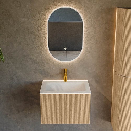 KURVE 60cm badmöbel farbe Oak mit 1 schublade und keine tür. Einbauwaschbecken CLOUD Mittig 1 hahnloch Talc.-2