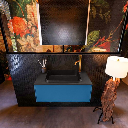 ERIN 80cm meubles de salle de bains Jeans avec 1 tiroir. Lavabo RIDGE Centrée 1 trou pour robinetter couleur Urban.-3