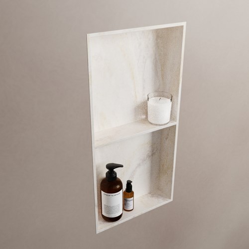 EASY Niche Murale 59,5x29,5cm solid surface couleur Ostra. 2 compartiments adapté pour une installation encastrée ou en saillie.-2
