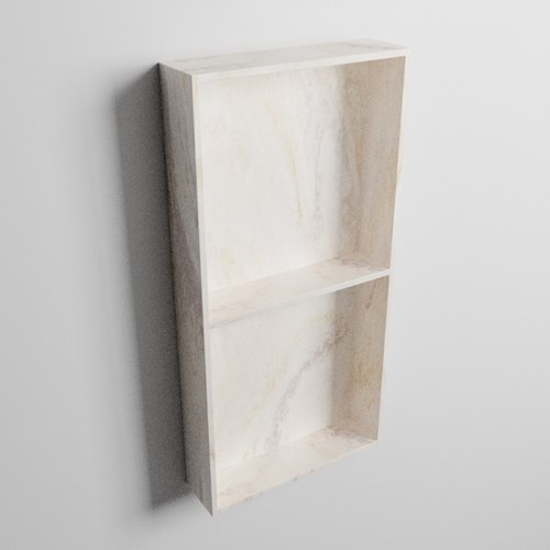 EASY Niche Murale 59,5x29,5cm solid surface couleur Ostra. 2 compartiments adapté pour une installation encastrée ou en saillie.-3