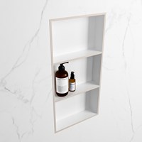 EASY Niche Murale 59,5x29,5cm solid surface couleur Linen / Talc. 3 compartiments adapté pour une installation encastrée ou en saillie.-2