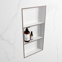 EASY Niche Murale 59,5x29,5cm solid surface couleur Smoke / Talc. 3 compartiments adapté pour une installation encastrée ou en saillie.-2