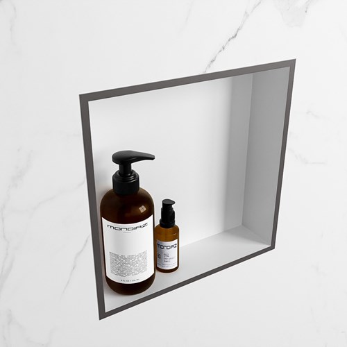 EASY Niche Murale 29,5x29,5cm solid surface couleur Dark Grey / Talc. 1 compartiment adapté pour une installation encastrée ou en saillie.-2