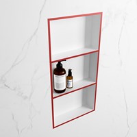 EASY Niche Murale 59,5x29,5cm solid surface couleur Fire / Talc. 3 compartiments adapté pour une installation encastrée ou en saillie.-2