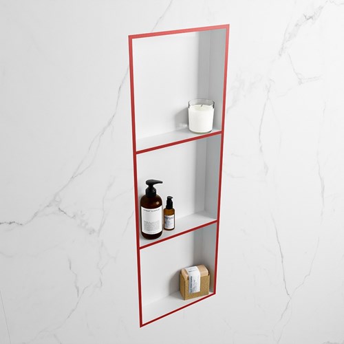 EASY Niche Murale 89,5x29,5cm solid surface couleur Fire / Talc. 3 compartiments adapté pour une installation encastrée ou en saillie.-2