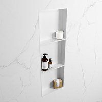 EASY Niche Murale 89,5x29,5cm solid surface couleur Talc / Talc. 3 compartiments adapté pour une installation encastrée ou en saillie.-2