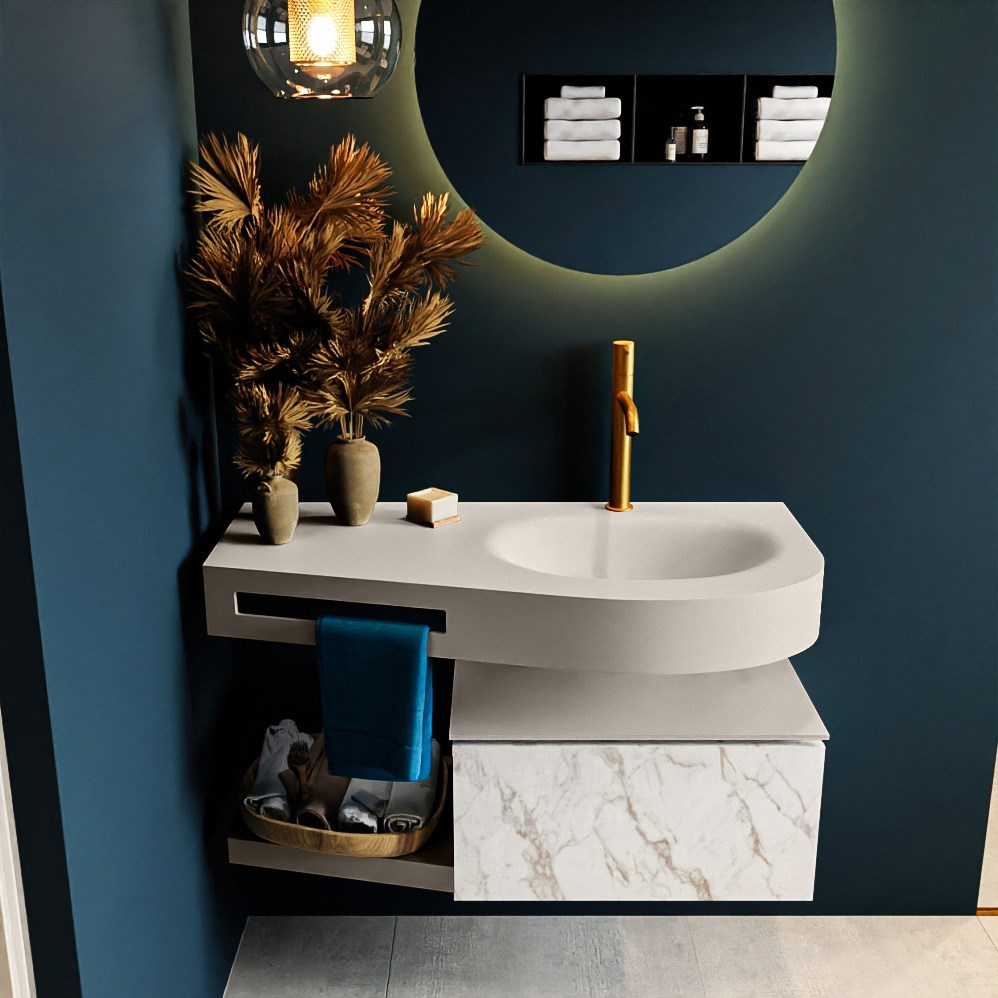 RIVA 100cm bathroom base cabinet / shelf Carrara with 1