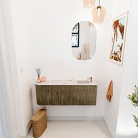 JOYA-DLUX 111,6cm mueble fondo reducido curva izquierda color Dusk. Lavabo FAYE posición Derecho 1 orificio color Nata.-2
