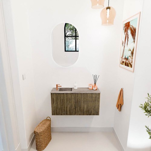 JOYA-DLUX 80cm mueble fondo reducido color Dusk. Lavabo FAYE posición Izquierda 1 orificio color Oza.-2