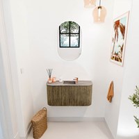 JOYA-DLUX 83,2cm meuble lave-main courbe gauche + droite couleur Dusk. Lavabo FAYE position Centrée 1 trou pour robinetter couleur Oza.-2