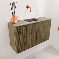 JOYA-DLUX 70cm mueble fondo reducido color Dusk. Lavabo FAYE posición Centro sin orificio color Oza.-3