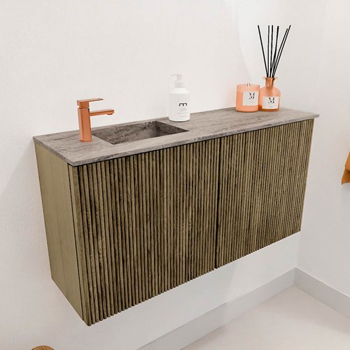 JOYA-DLUX 80cm mueble fondo reducido color Dusk. Lavabo FAYE posición Izquierda 1 orificio color Oza.-3