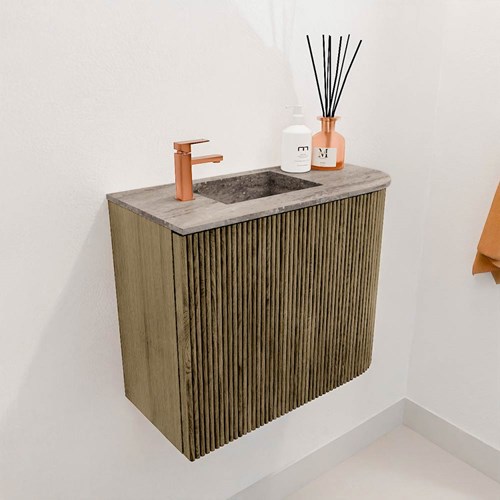 JOYA-DLUX 51,6cm mueble fondo reducido curva derecha color Dusk. Lavabo FAYE posición Izquierda 1 orificio color Oza.-3