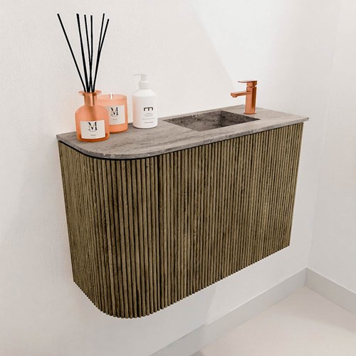 JOYA-DLUX 61,6cm meuble lave-main courbe gauche couleur Dusk. Lavabo FAYE position Droite 1 trou pour robinetter couleur Oza.-3