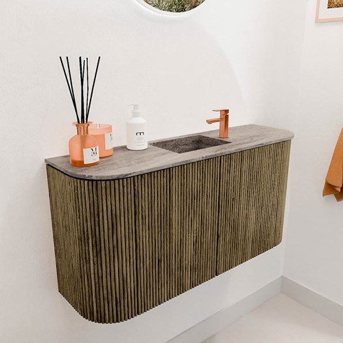 JOYA-DLUX 83,2cm meuble lave-main courbe gauche + droite couleur Dusk. Lavabo FAYE position Centrée 1 trou pour robinetter couleur Oza.-3