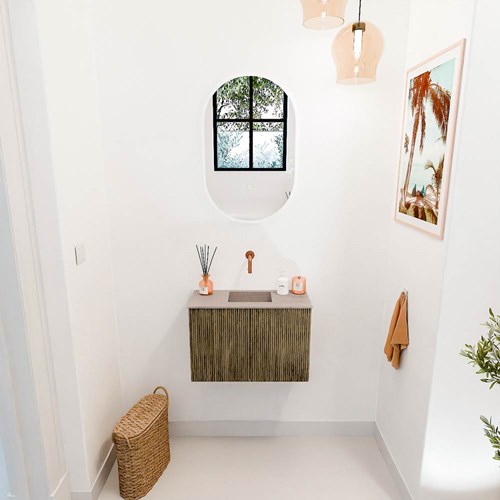 JOYA-DLUX 60cm mueble fondo reducido color Dusk. Lavabo FAYE posición Centro sin orificio color Saba.-2