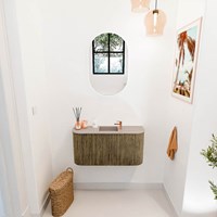 JOYA-DLUX 83,2cm meuble lave-main courbe gauche + droite couleur Dusk. Lavabo FAYE position Centrée 1 trou pour robinetter couleur Saba.-2
