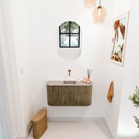 JOYA-DLUX 83,2cm mueble fondo reducido curva izquierda + derecha color Dusk. Lavabo FAYE posición Centro sin orificio color Saba.-2