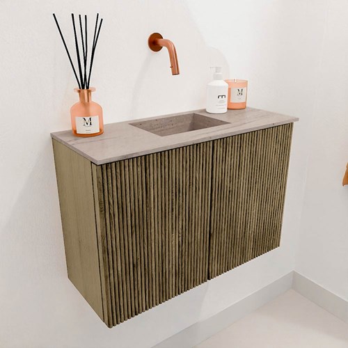 JOYA-DLUX 60cm mueble fondo reducido color Dusk. Lavabo FAYE posición Centro sin orificio color Saba.-3