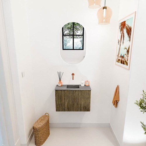 JOYA-DLUX 60cm mueble fondo reducido color Dusk. Lavabo FAYE posición Centro sin orificio color Sombra.-2
