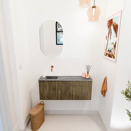 JOYA-DLUX 100cm mueble fondo reducido color Dusk. Lavabo FAYE posición Izquierda sin orificio color Sombra.-2