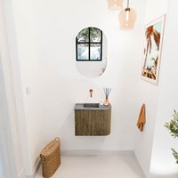 JOYA-DLUX 51,6cm cloakroom vanity set curve right color Dusk. Vanity top FAYE position Left without tab hole color Sombra.-2