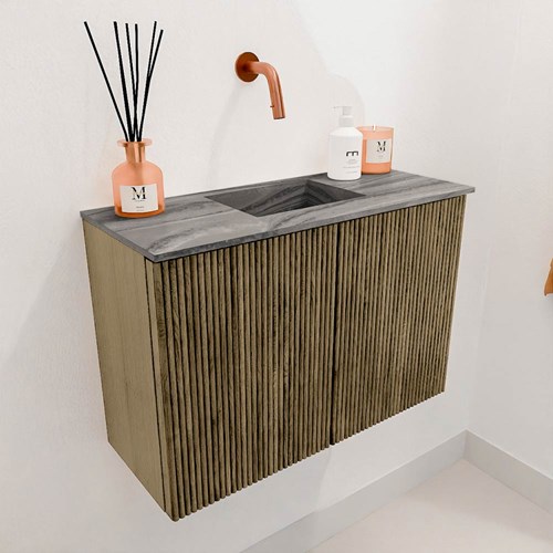 JOYA-DLUX 60cm mueble fondo reducido color Dusk. Lavabo FAYE posición Centro sin orificio color Sombra.-3