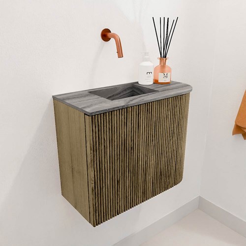 JOYA-DLUX 51,6cm cloakroom vanity set curve right color Dusk. Vanity top FAYE position Left without tab hole color Sombra.-3