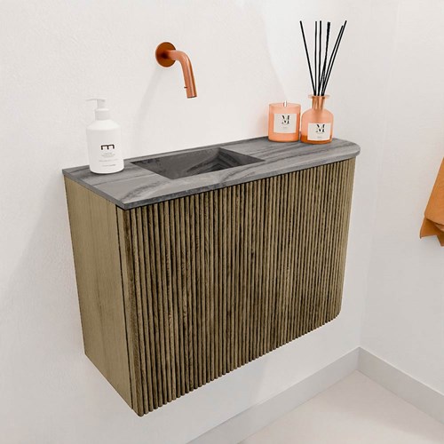 JOYA-DLUX 61,6cm cloakroom vanity set curve right color Dusk. Vanity top FAYE position Left without tab hole color Sombra.-3