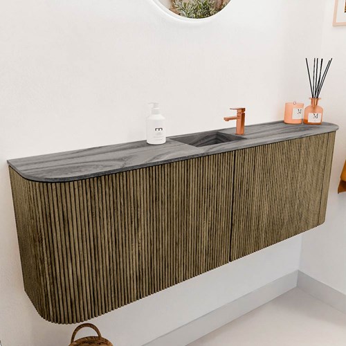 JOYA-DLUX 123,2cm mueble fondo reducido curva izquierda + derecha color Dusk. Lavabo FAYE posición Centro 1 orificio color Sombra.-3