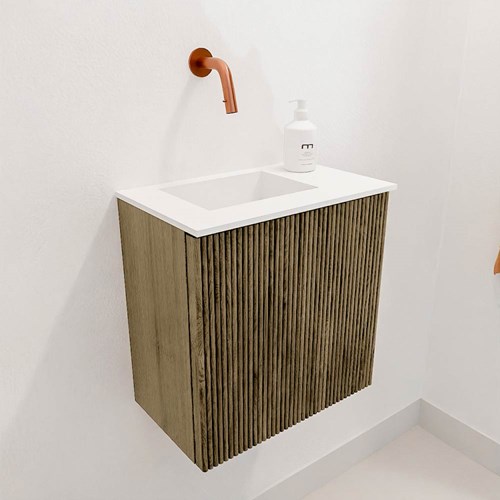 JOYA 40cm cloakroom vanity set color Dusk. Vanity top FAYE position Left without tab hole color Talc.-3