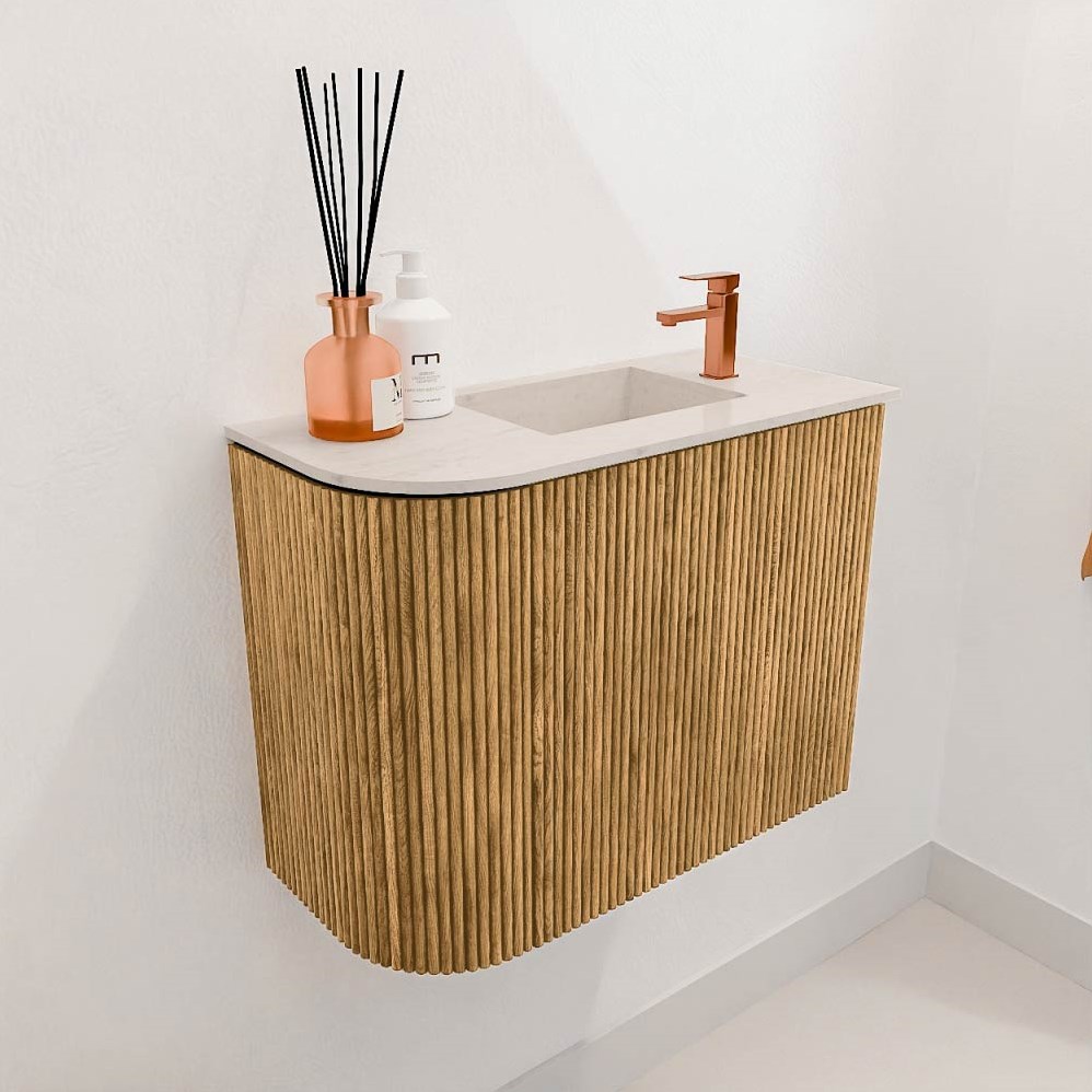 Commode Ronding Inkomhal JOYA-DLUX 51,6cm toiletmeubel ronding links kleur Oak. Wastafel FAYE ...