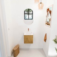 JOYA 40cm cloakroom vanity set color Oak. Vanity top FAYE position Center without tab hole color Talc.-2