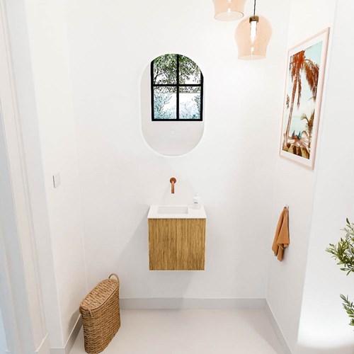 JOYA 40cm WC-möbel farbe Oak. Einbauwaschbecken FAYE position Links kein hahnloch farbe Talc.-2