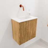 JOYA 40cm meuble lave-main couleur Oak. Lavabo FAYE position Centrée sans trou pour robinet couleur Talc.-3