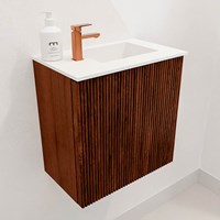 JOYA 40cm toiletmeubel kleur Ruby. Wastafel FAYE positie Rechts 1 kraangat kleur Talc.-3