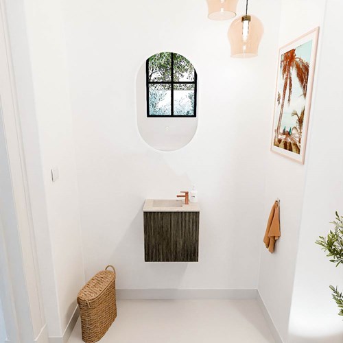 JOYA-DLUX 40cm mueble fondo reducido color Shadow. Lavabo FAYE posición Izquierda 1 orificio color Frappe.-2