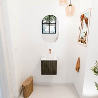 JOYA 40cm toiletmeubel kleur Shadow. Wastafel FAYE positie Rechts Zonder kraangat kleur Talc.-2