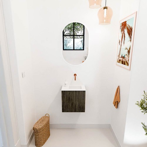 JOYA 40cm cloakroom vanity set color Shadow. Vanity top FAYE position Right without tab hole color Talc.-2