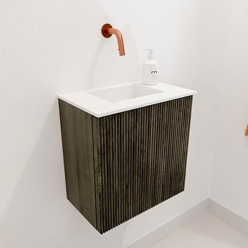 JOYA 40cm toiletmeubel kleur Shadow. Wastafel FAYE positie Midden Zonder kraangat kleur Talc.-3