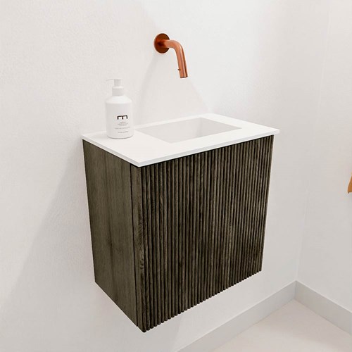 JOYA 40cm toiletmeubel kleur Shadow. Wastafel FAYE positie Rechts Zonder kraangat kleur Talc.-3