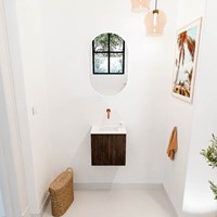 JOYA 40cm cloakroom vanity set color Walnut. Vanity top FAYE position Center without tab hole color Talc.-2