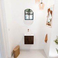 JOYA 40cm toiletmeubel kleur Walnut. Wastafel FAYE positie Links Zonder kraangat kleur Talc.-2